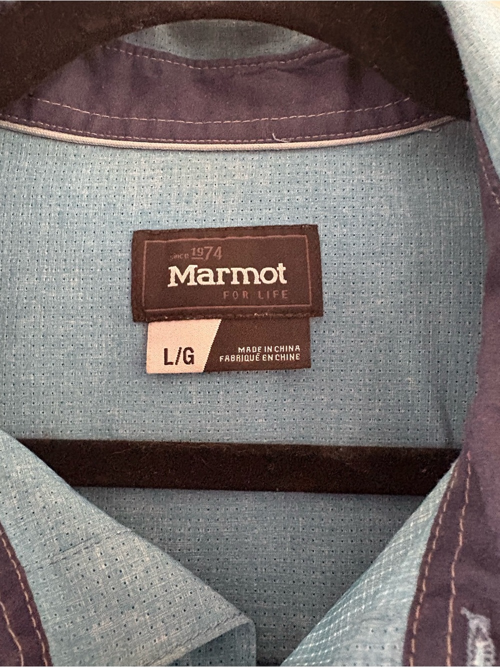 Marmot Men’s Short-Sleeve Button-Up Shirt Teal Blue Front Pocket #H54500 Size L - Picture 3 of 6